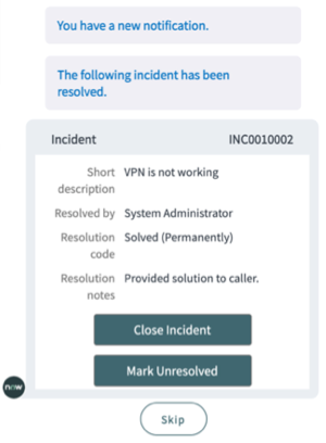 Notificação acionável de incidente resolvido.