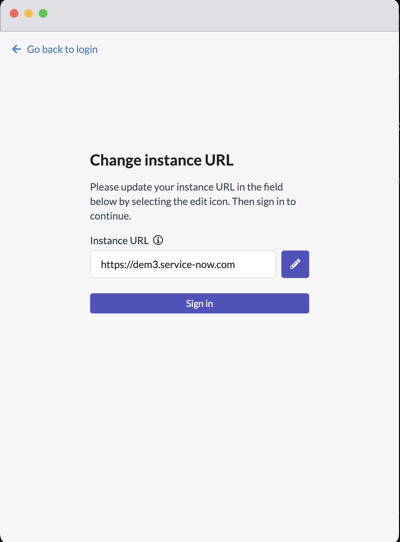 Página em que você pode mudar a URL da instância.