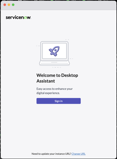 Página para fazer login no Assistente para desktop.