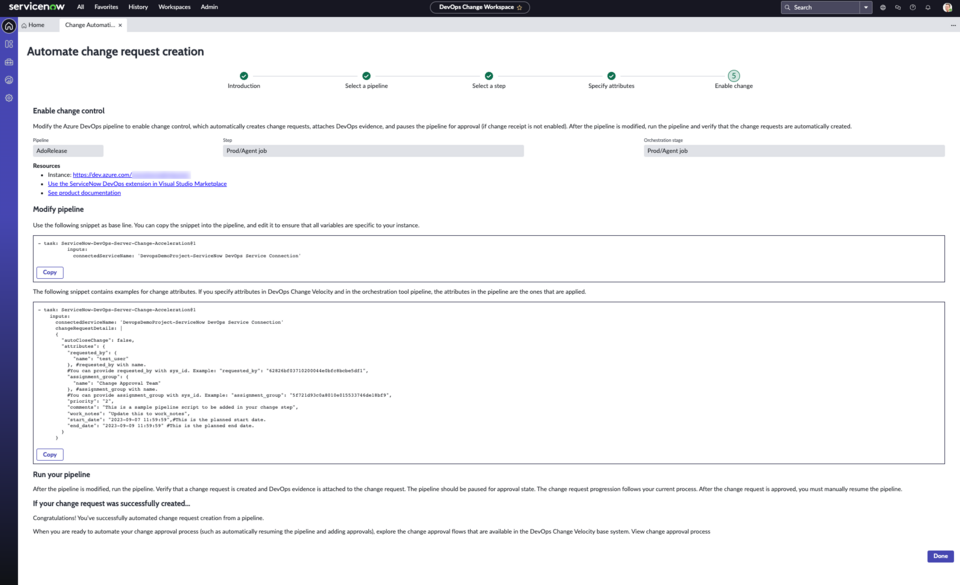 Script de controle de mudança para o Azure DevOps.