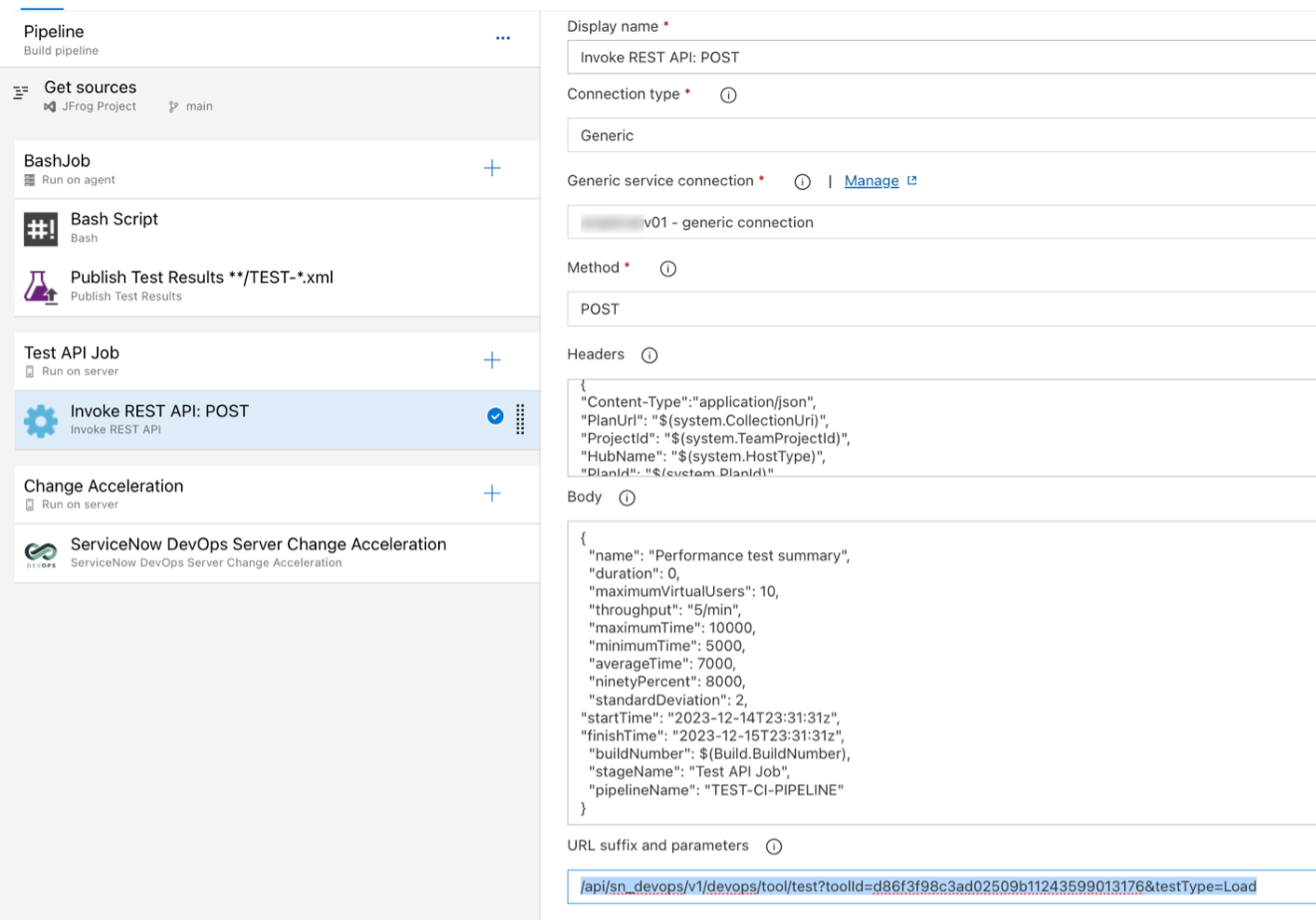 Exemplo de configuração de pipeline do Azure DevOps para testes de desempenho.