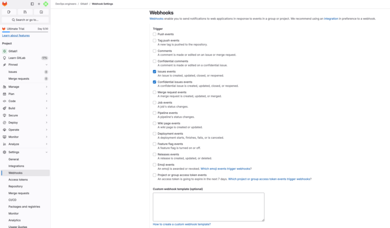 Eventos de problemas do GitLab