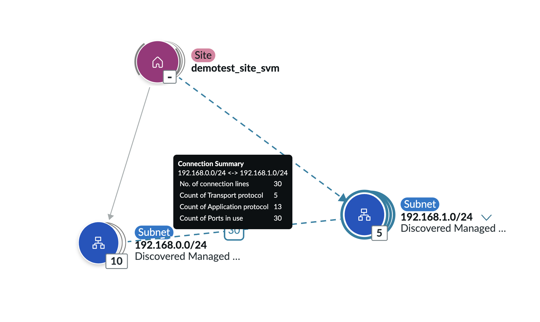 Connection Summary shown between subnet nodes