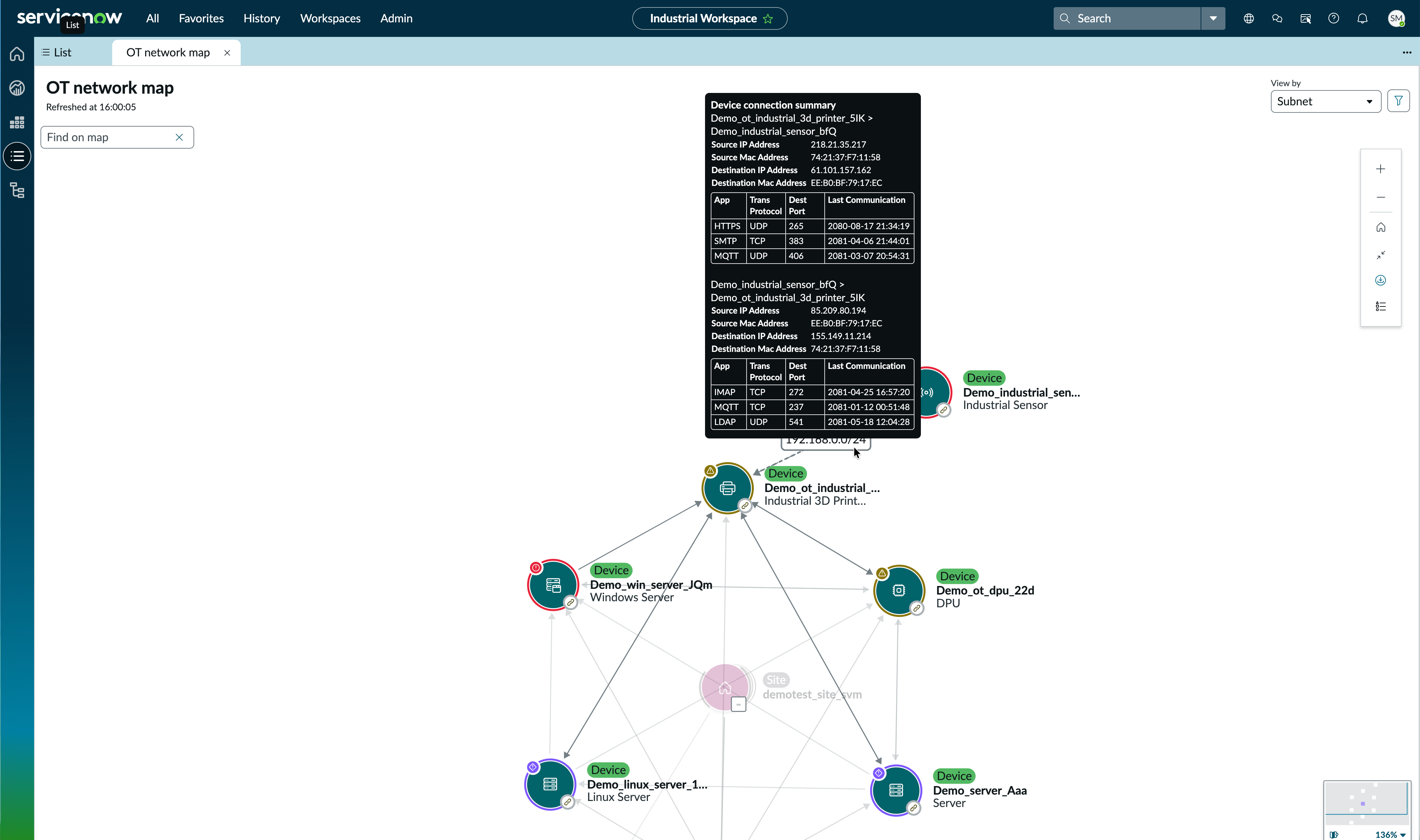 Device connection summary shown for a device to device connection