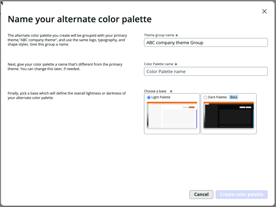 First, name your alternate color palette.