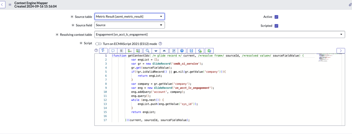 Mapeamento de mecanismo de contexto com script