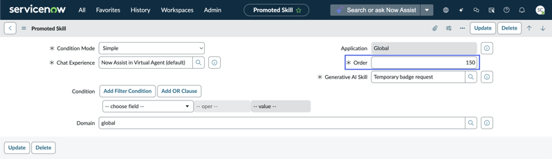 Order field highlighted in Temporary Badge Request record.