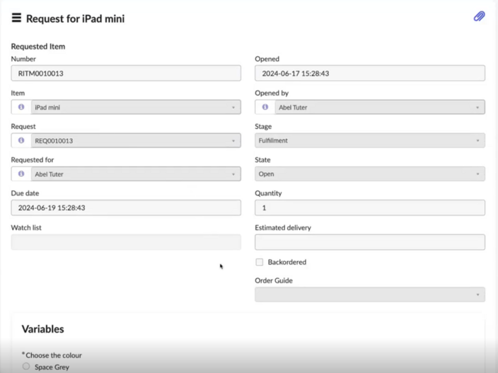 All data relevant to your order is displayed in the requested item record.