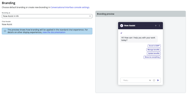 Preview pane of a standard chat assistant.