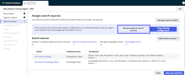 Select the Restore default search sources to revert to the default sources.
