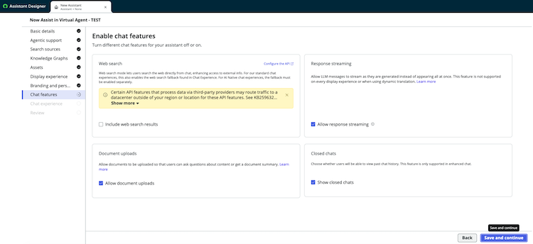 Turn different chat features for your assistant on or off.