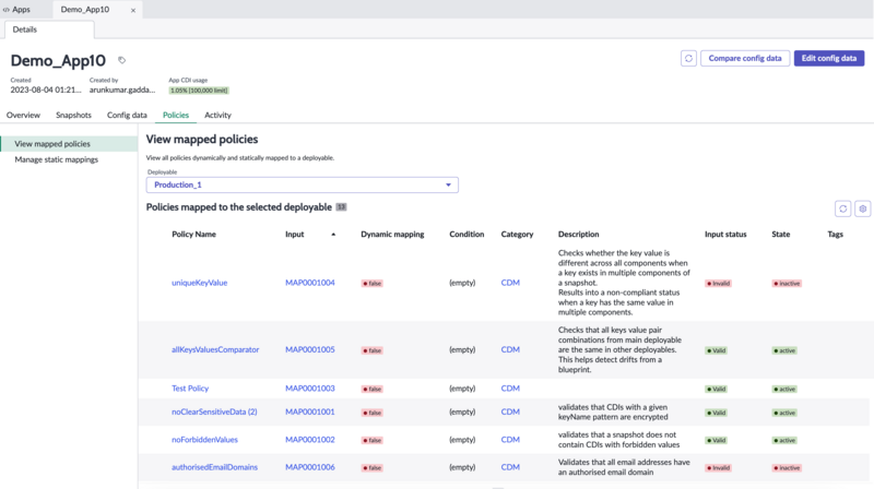 Policies tab on the Application form to view all mappings and manage static mappings.