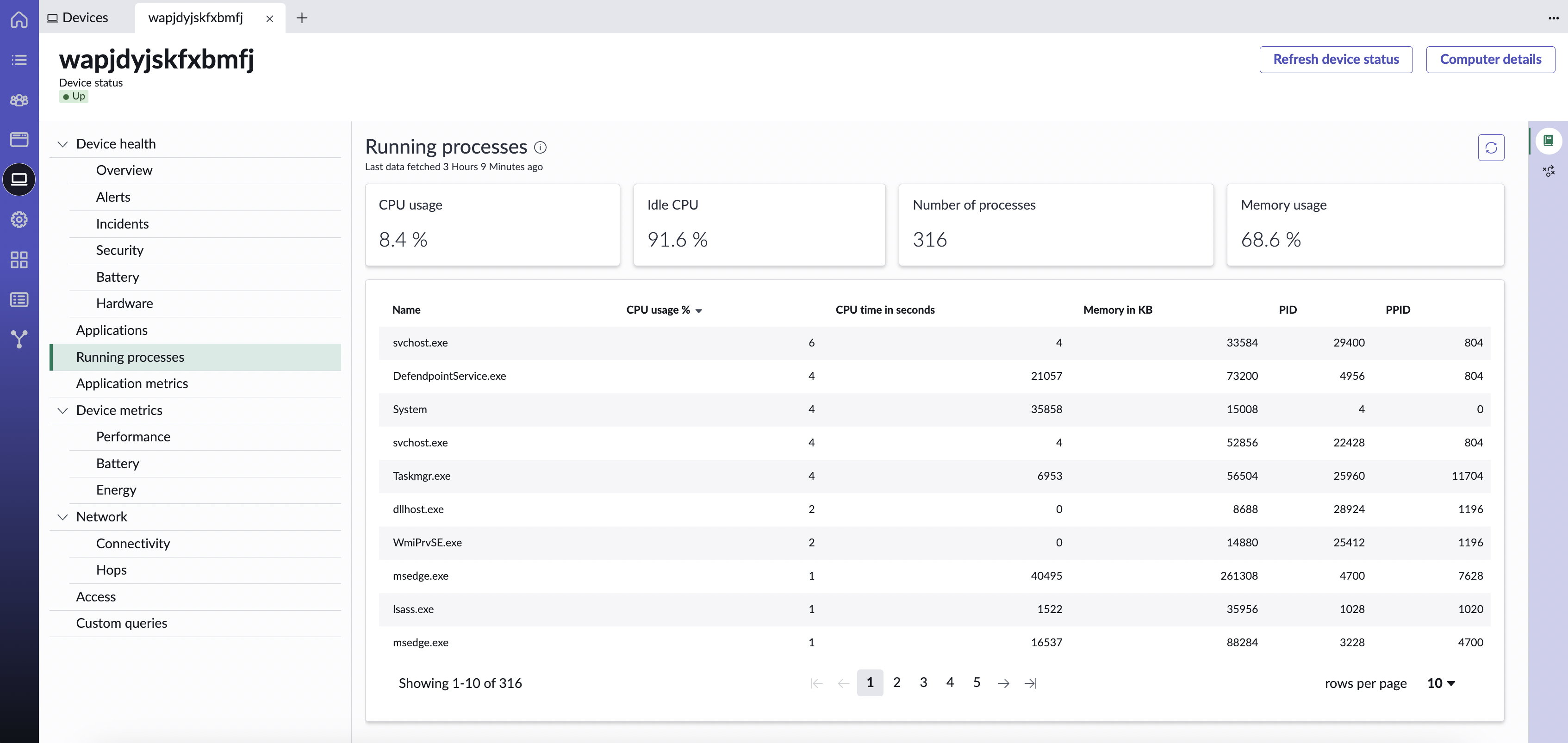 Insight into running processes on the device.