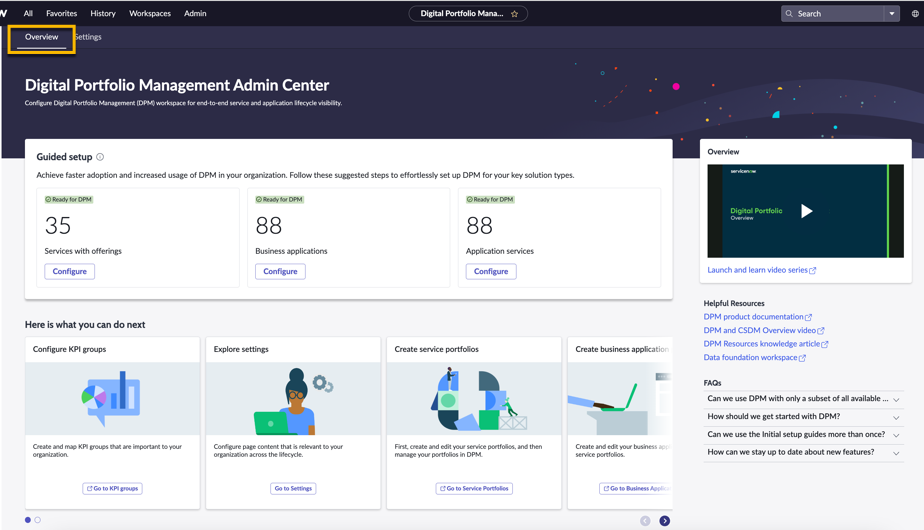 DPM Admin Center Overview tab