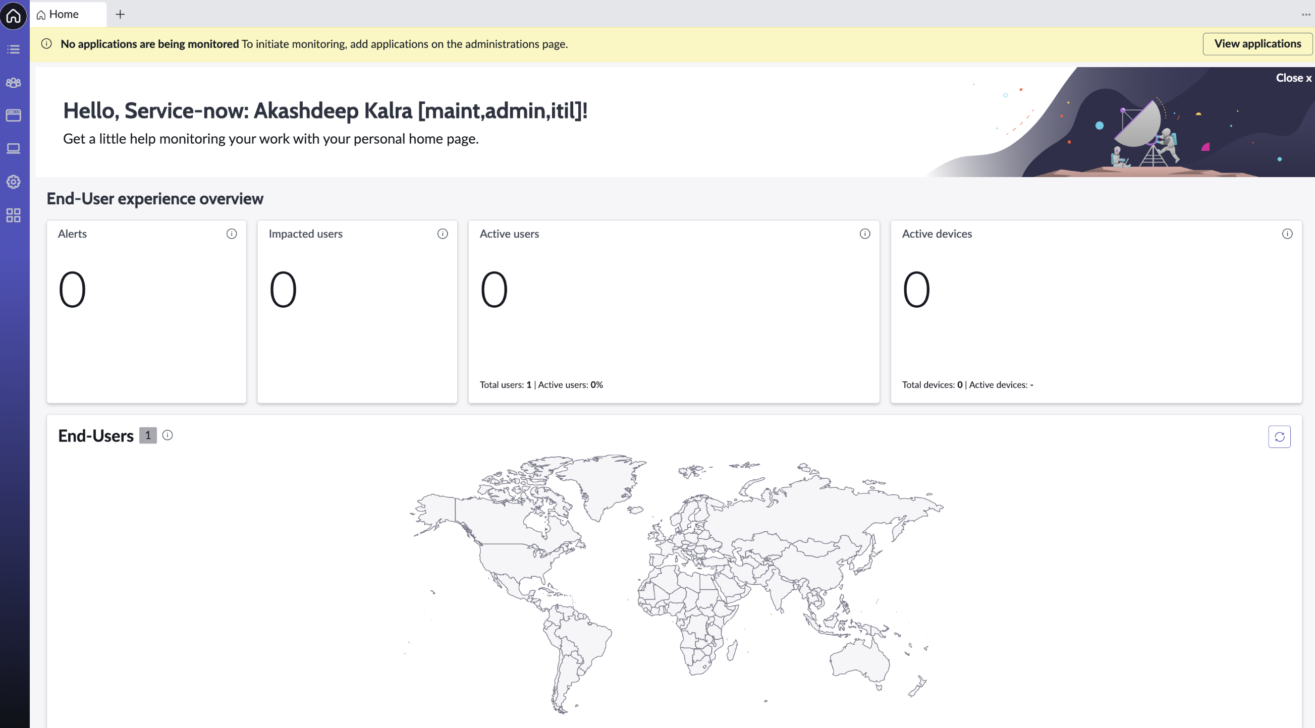 A message prompting you to view existing applications.