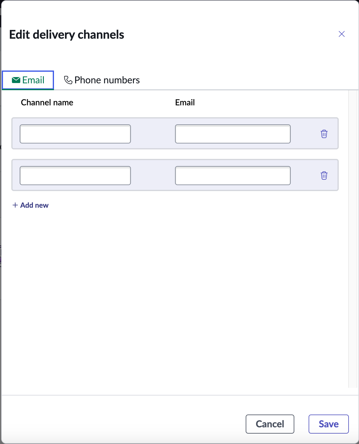 Edit delivery channels