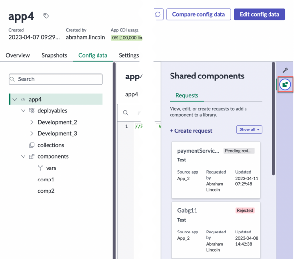 Shared components pane