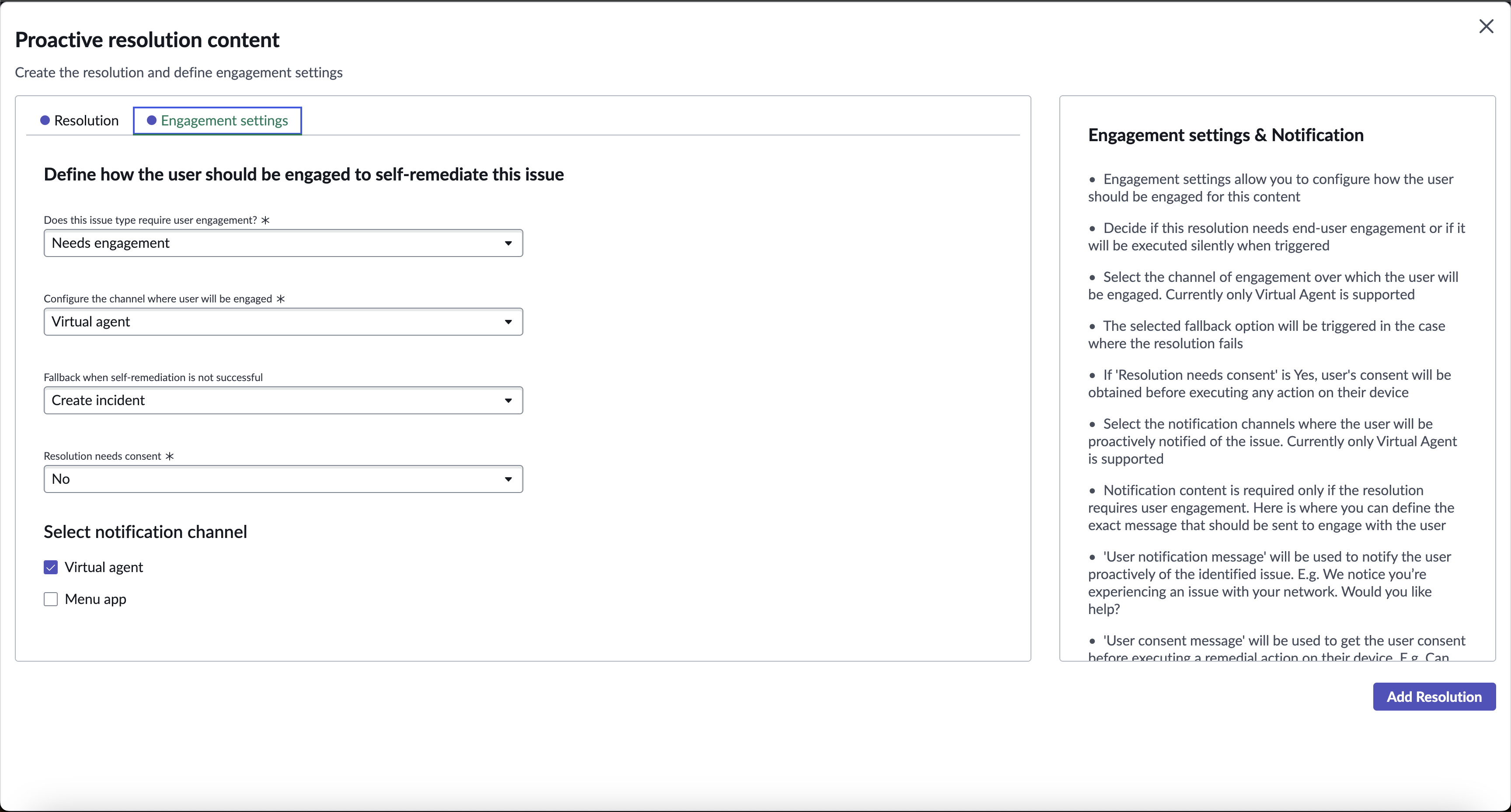 Define the engagement settings