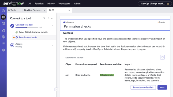 Connect to Gitlab tool - permission checks screen