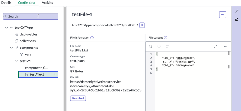 A file node added to a component node.
