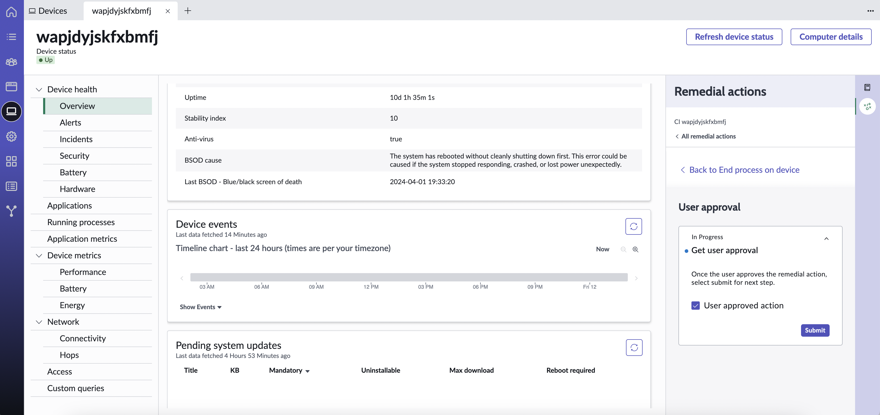 Once time approval for remedial action using the User approved action check box.
