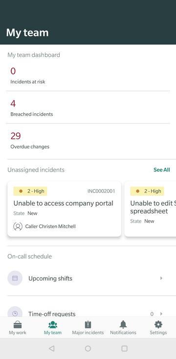 my team dashboard