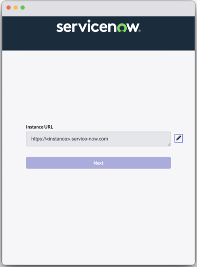 Login page where you can enter the instance URL.