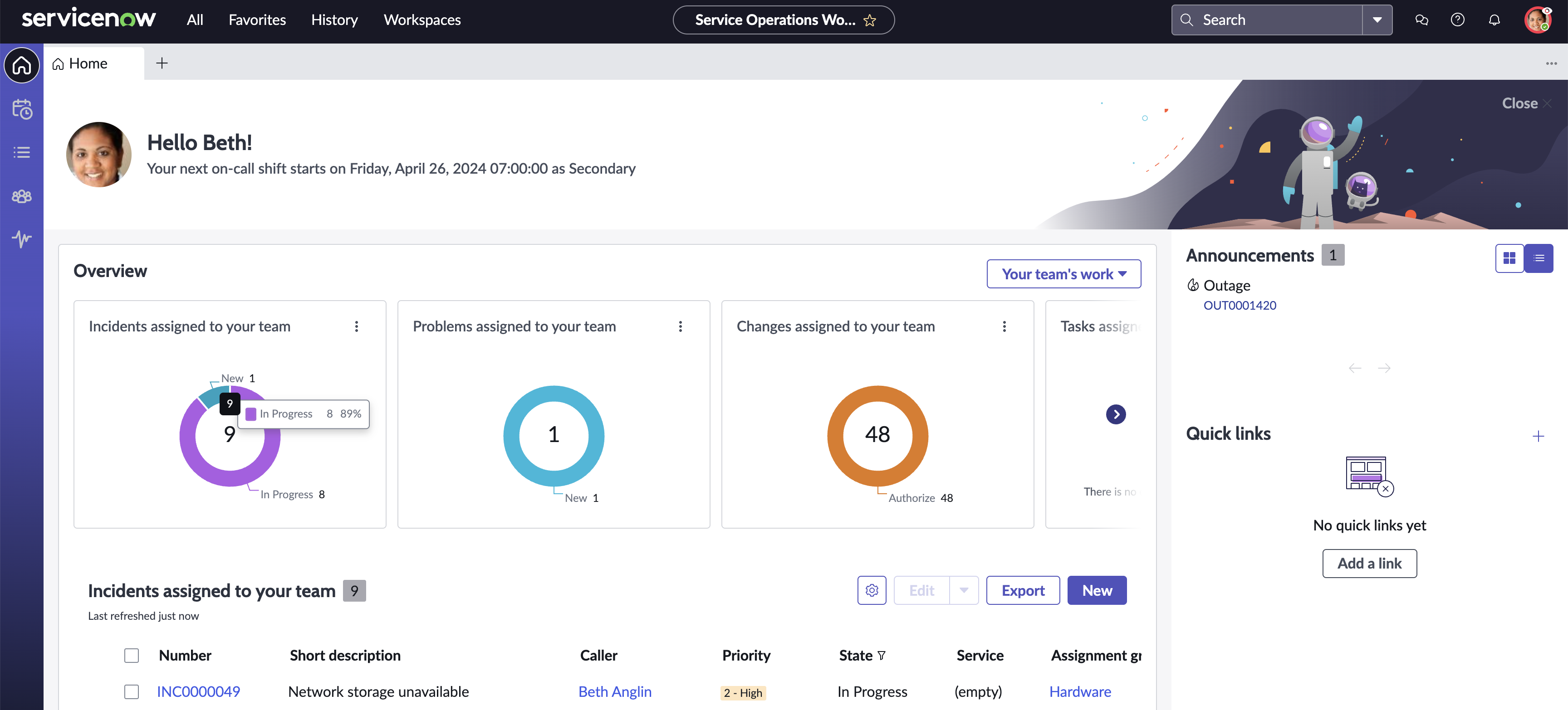 From the landing page, an agent gets an overview of the work assigned to the agent and the team.