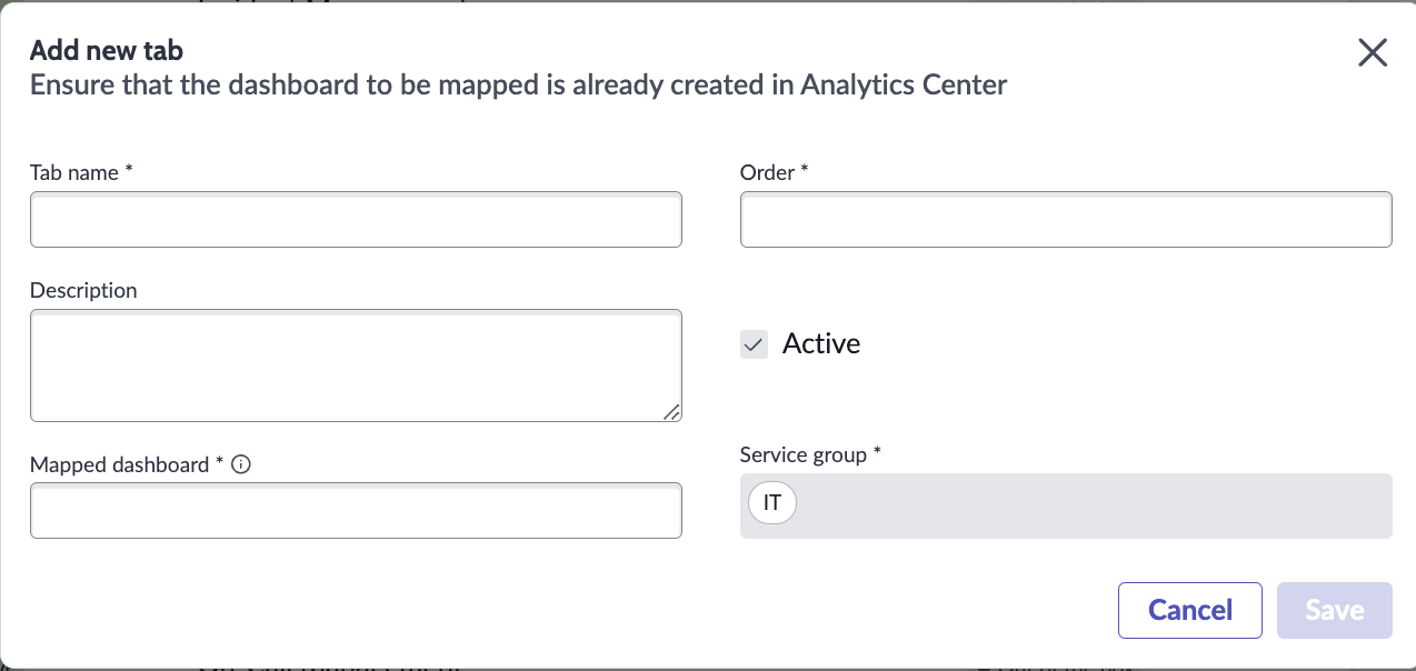 Add new tab displaying the required parameters.