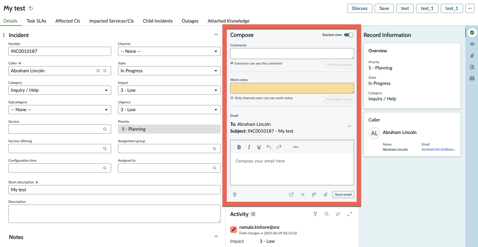 Compose area on a Configurable Workspace record