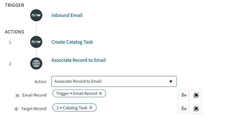 Usando a ação Associar ao e-mail