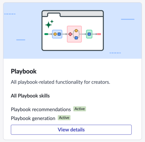 O cartão Playbook Assist no painel de administração do Now Assist mostrando as habilidades Geração do Playbook e Recomendações do Playbook ativadas