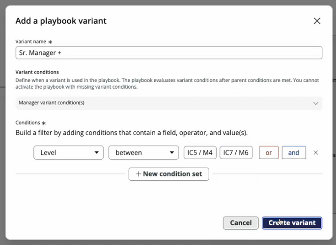 Adição de uma variante secundária para gerentes sênior na variante Gerente