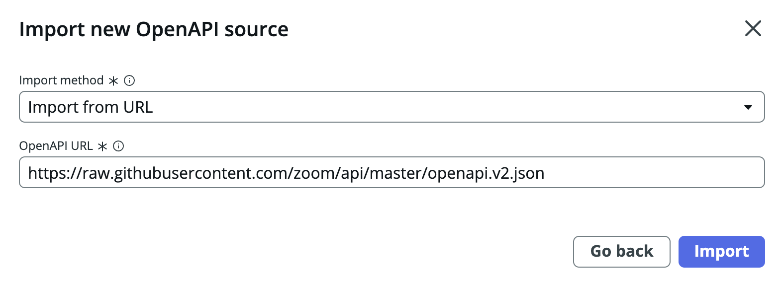 Importar nova origem OpenAPI.