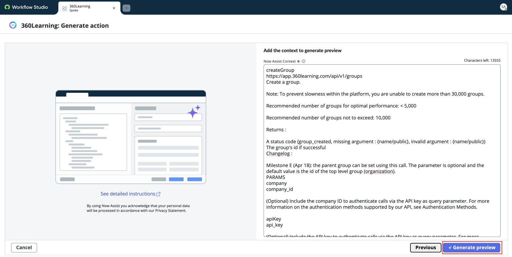 Forneça conteúdo em Contexto do Now Assist .