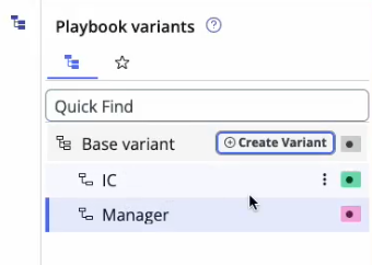 Painel Variantes do Playbook com variantes de um playbook de base