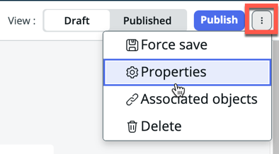 Opção de menu para atualizar as propriedades do gatilho.
