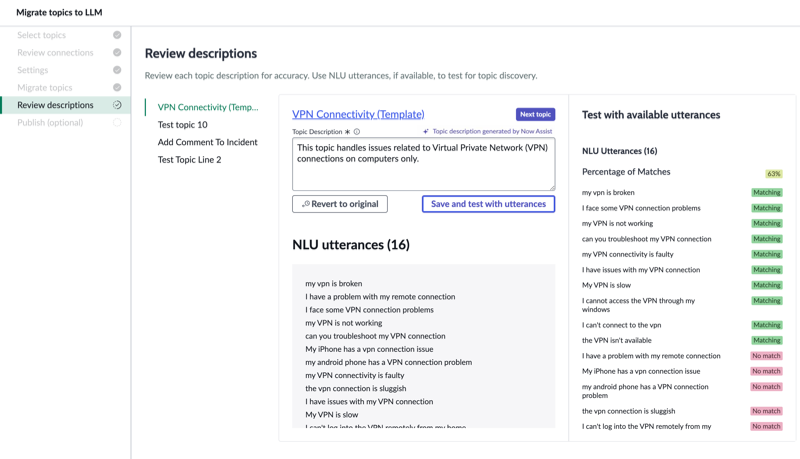 NLU utterances that match and do not match.