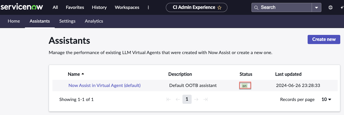 Select a Virtual Agent that has Now Assist enabled to proceed with LLM capabilities.