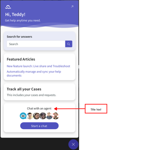 Engagement Messenger-Homepage, die einen Chat mit einem Mitarbeiter-Widget anzeigt, um einen Chat mit Virtual Agentzu initiieren.