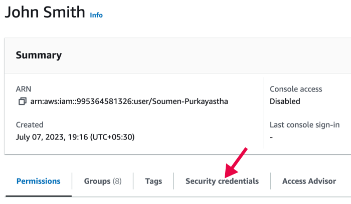 [セキュリティ認証情報 (Security credentials)] タブ