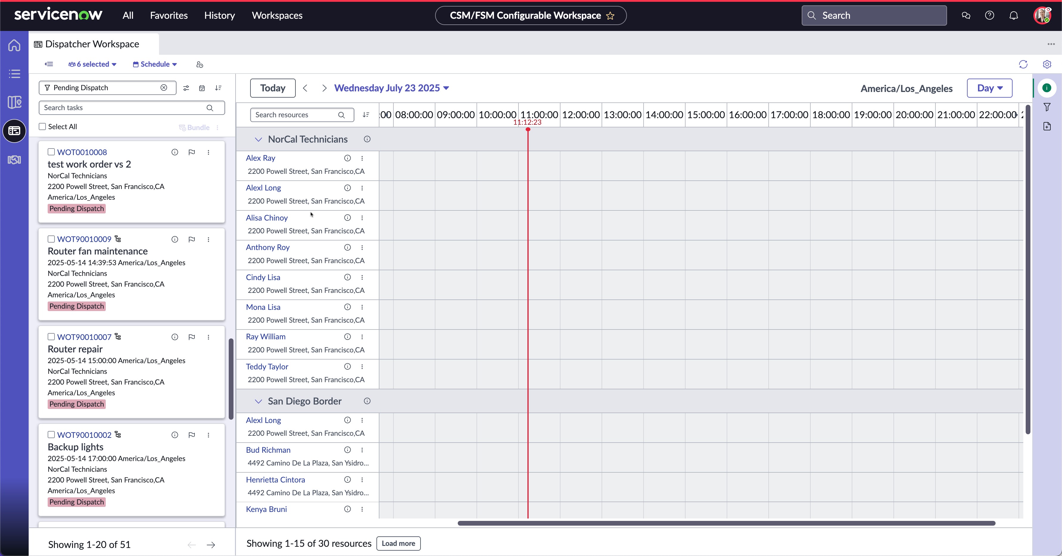 Dispatcher workspace with the default resources loaded