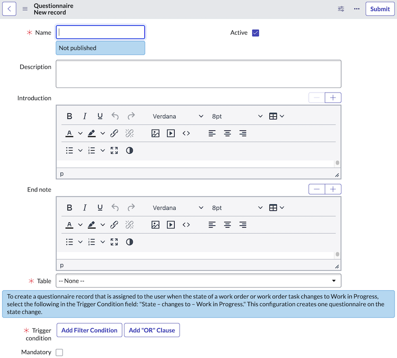 questionnaire form