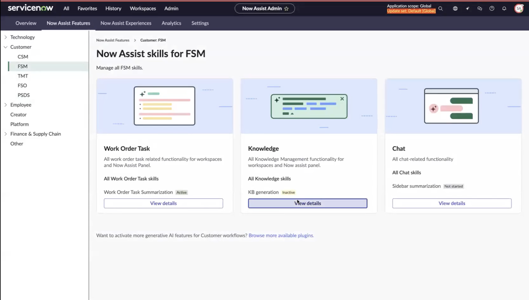 Now Assist FSM skill cards