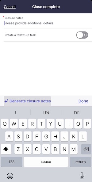 Generate closure notes action on the Closure summary screen.