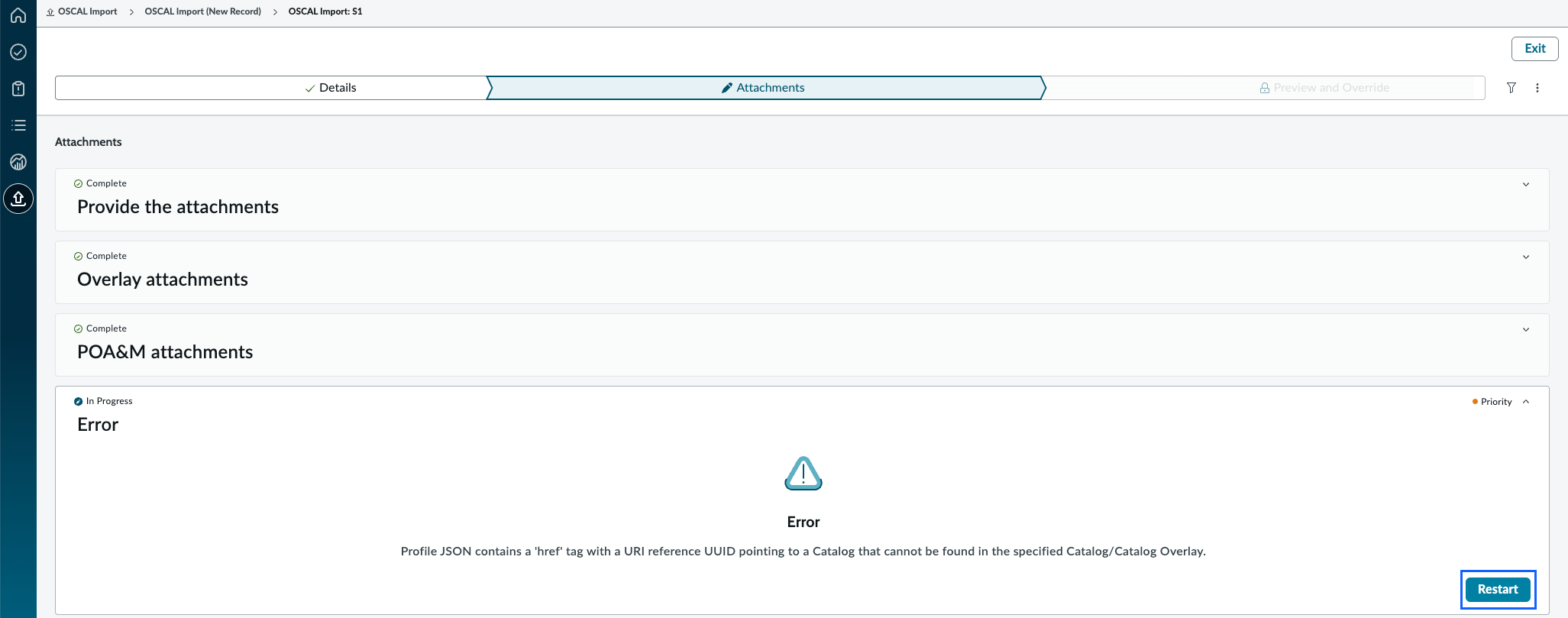 Import error message.