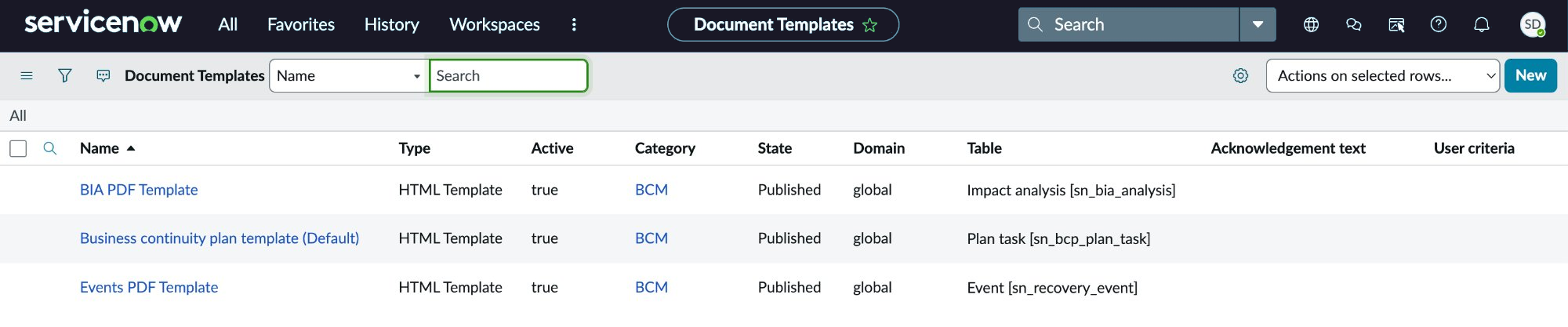 Document templates for BCM.