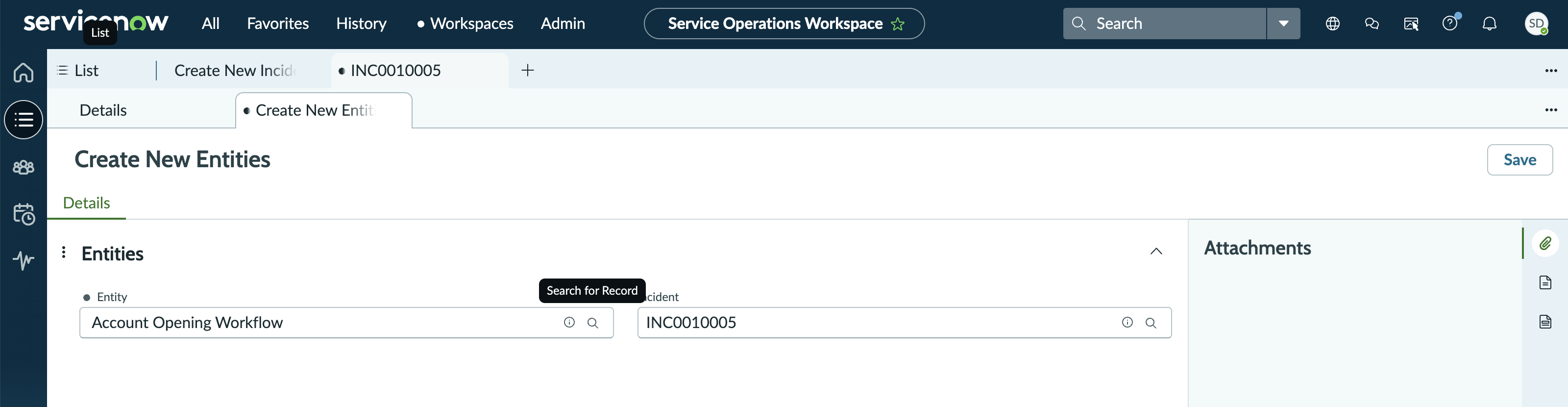 Entity related list in an incident record.
