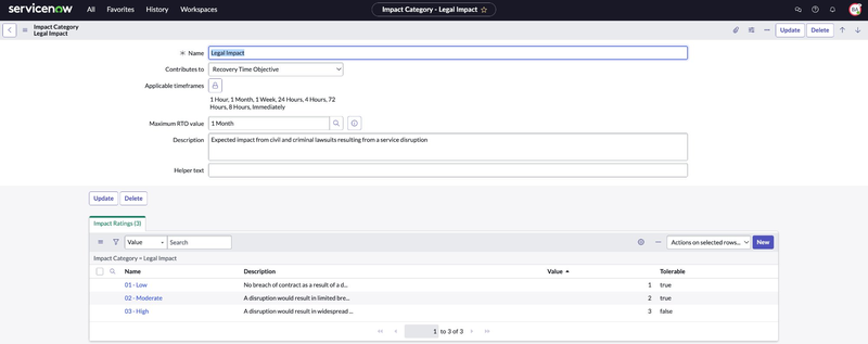 Impact categories that are installed with demo data.