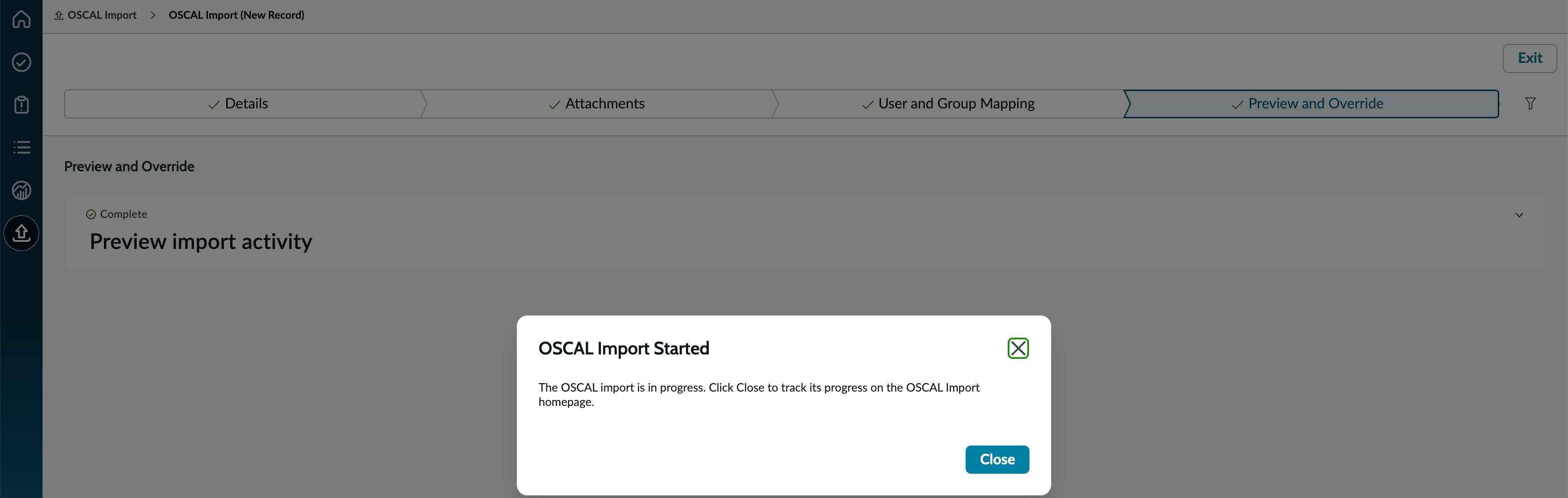 OSCAL import process begins.